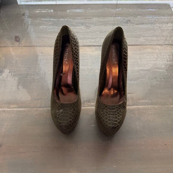 Shoedazzle Green Marisol Snakeskin Heels Sz 9 - Picture 1 of 12